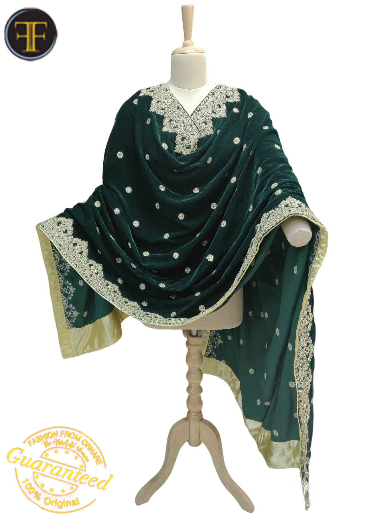 Black Velvet top Shawl Stole, Gold Embroidered Border, Indian Pakistani Shawl Scarf